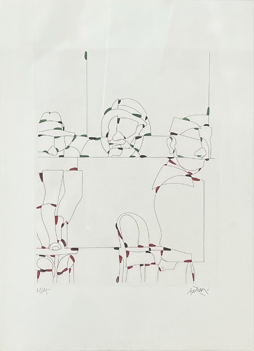 Valerio Adami - Men At The Bistro - Etchings And Aquatint - 1975-photo-2