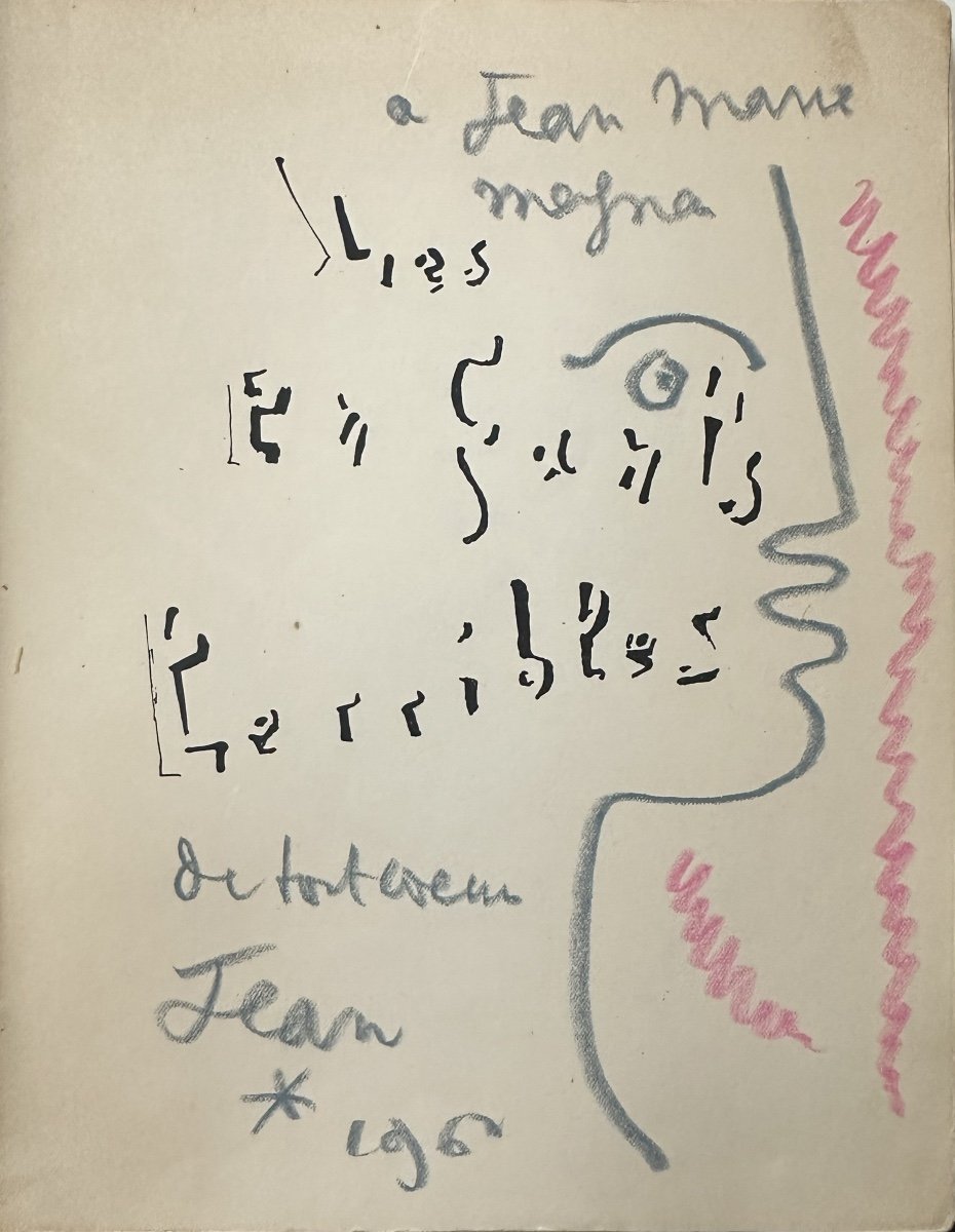 Jean Cocteau - Les Enfants Terribles - Autographed Pastel Drawing - 1962 -photo-2