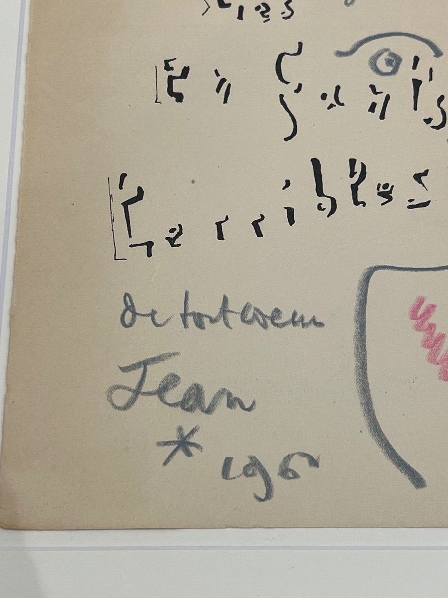 Jean Cocteau - Les Enfants Terribles - Autographed Pastel Drawing - 1962 -photo-3