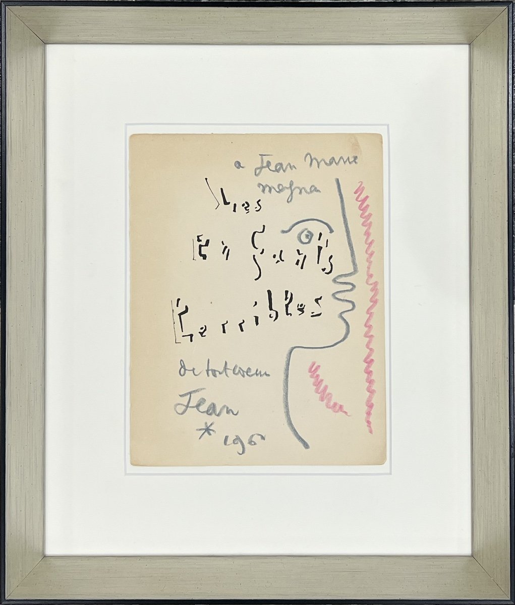 Jean Cocteau - Les Enfants Terribles - Autographed Pastel Drawing - 1962 