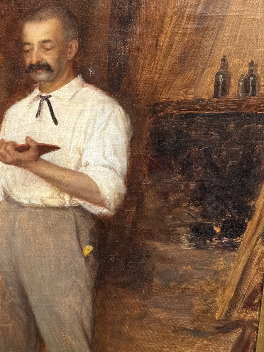 Auguste Félix - Mr. Charignon Dans Son Atelier - Huile Sur Toile -photo-4