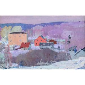 Vladimir Ovchinnikov - Paysage Glacial - Ecole Russe - Huile Sur Toile 