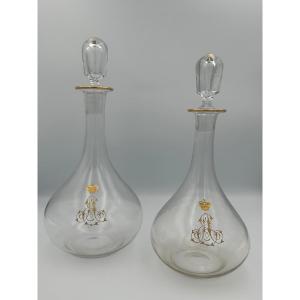 Exceptionnel Paire De Carafes En Cristal - Couronne Impériale - Monogramme 