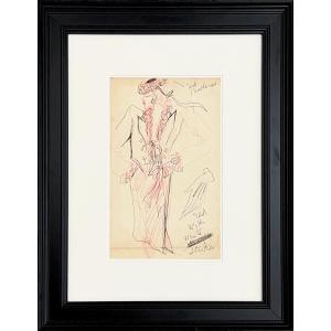 Karl Lagerfeld - Fashion Drawing - Two-color Sketch - 1980 