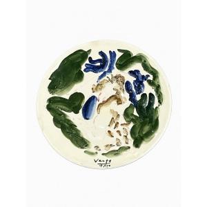 Marcel Vertès - Beauty & The Beast - Ceramic Plate, Enameled Decor 