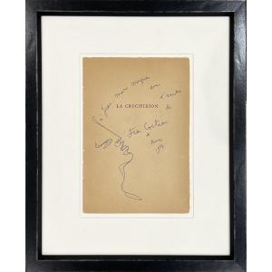 Jean Cocteau - Profil De Jeune Homme En Bleu, Nice - Dessin Autographe - 1956