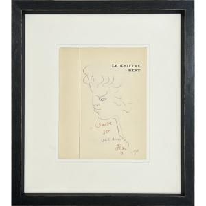 Jean Cocteau - Profil De Jeune Homme - Dessin Autographe - 1958