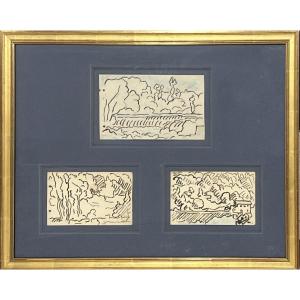 Louis Valtat - Ensemble De Trois études Préparatoires - Pastel Gras Et Lavis Sur Papier. 