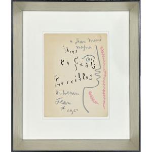 Jean Cocteau - Les Enfants Terribles - Dessin Autographe Aux Pastels - 1962 