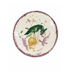 Marcel Vertès - Green Donkey Equestrian Dancer - Ceramic Plate, Enameled Decor - 1950