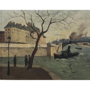 Pierre De Berroeta - l'Ile De La Cité, Paris - Huile Sur Toile 