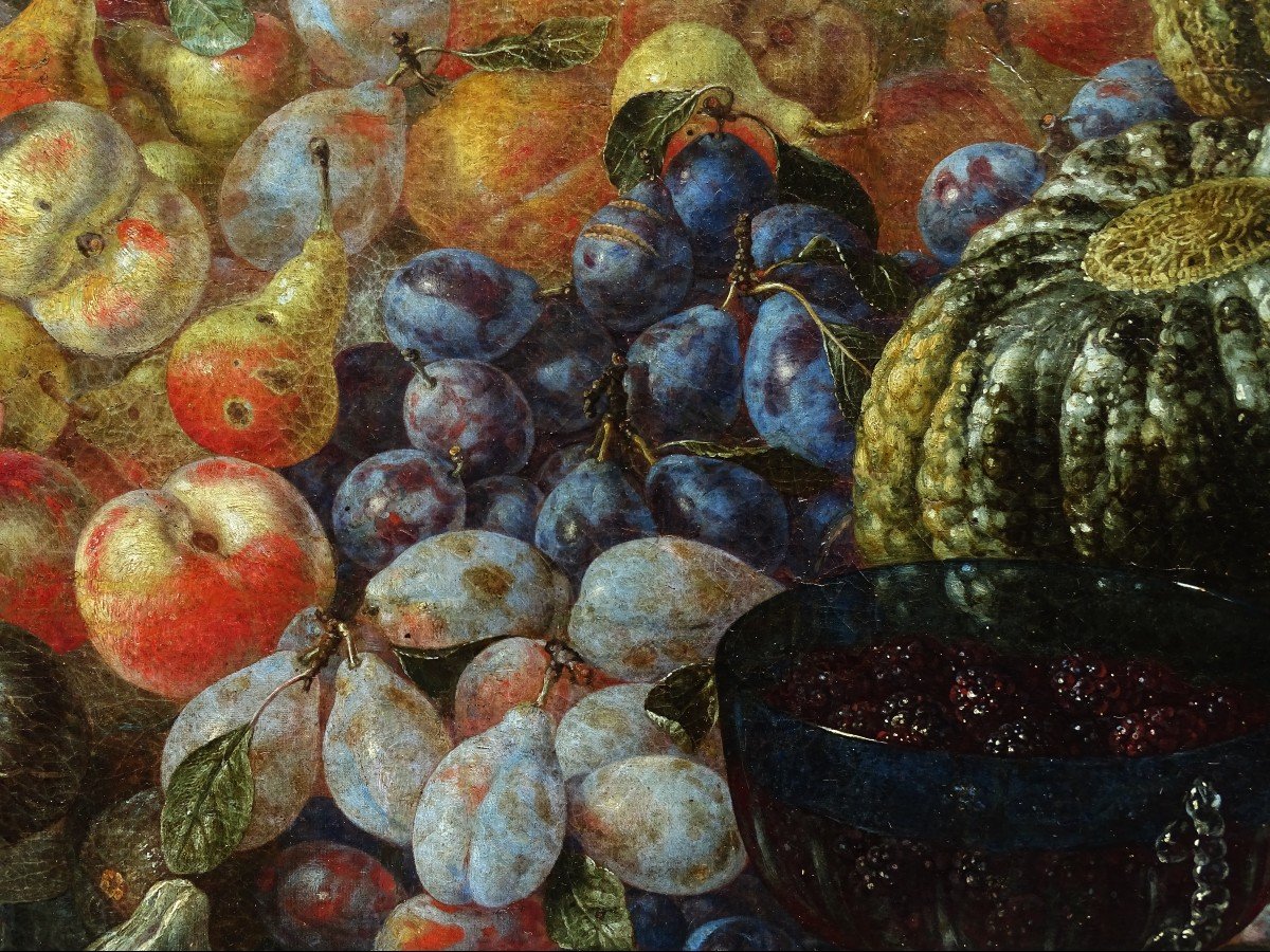 Giuseppe Recco (1634-1695) – Nature Morte Aux Melons, Poires, Pêches, Prunes Et Figues-photo-3