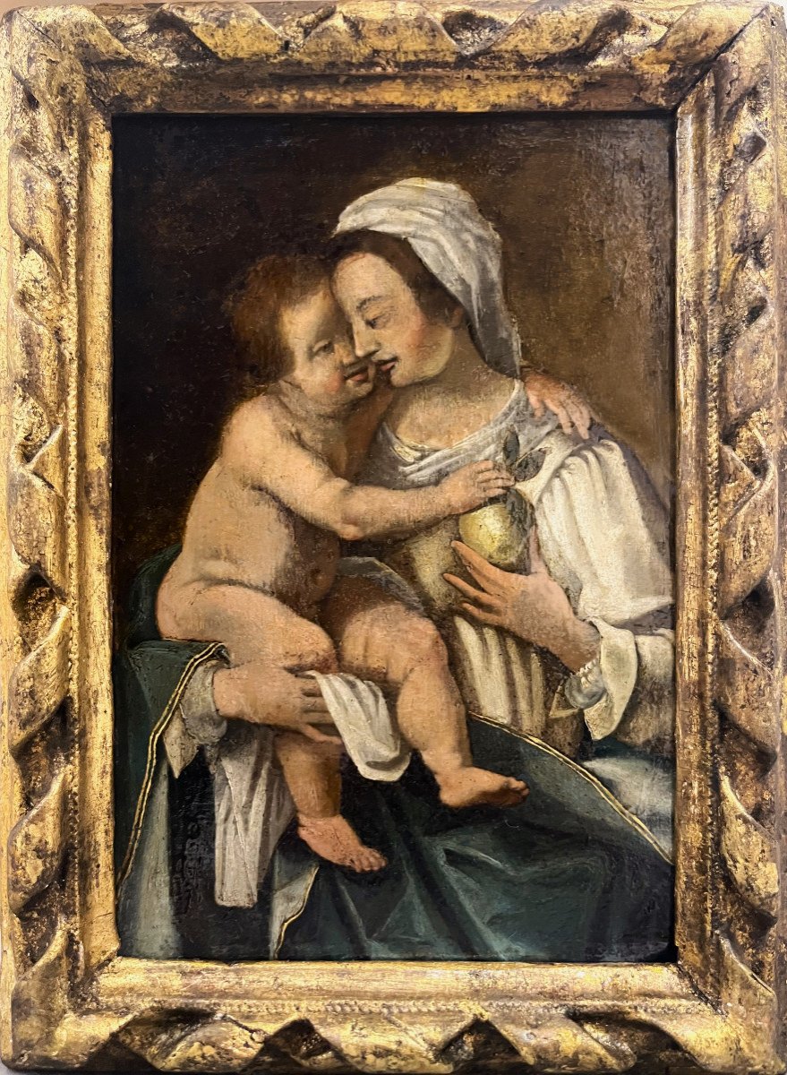 French School 17th Century - Virgin And Child With Apple 