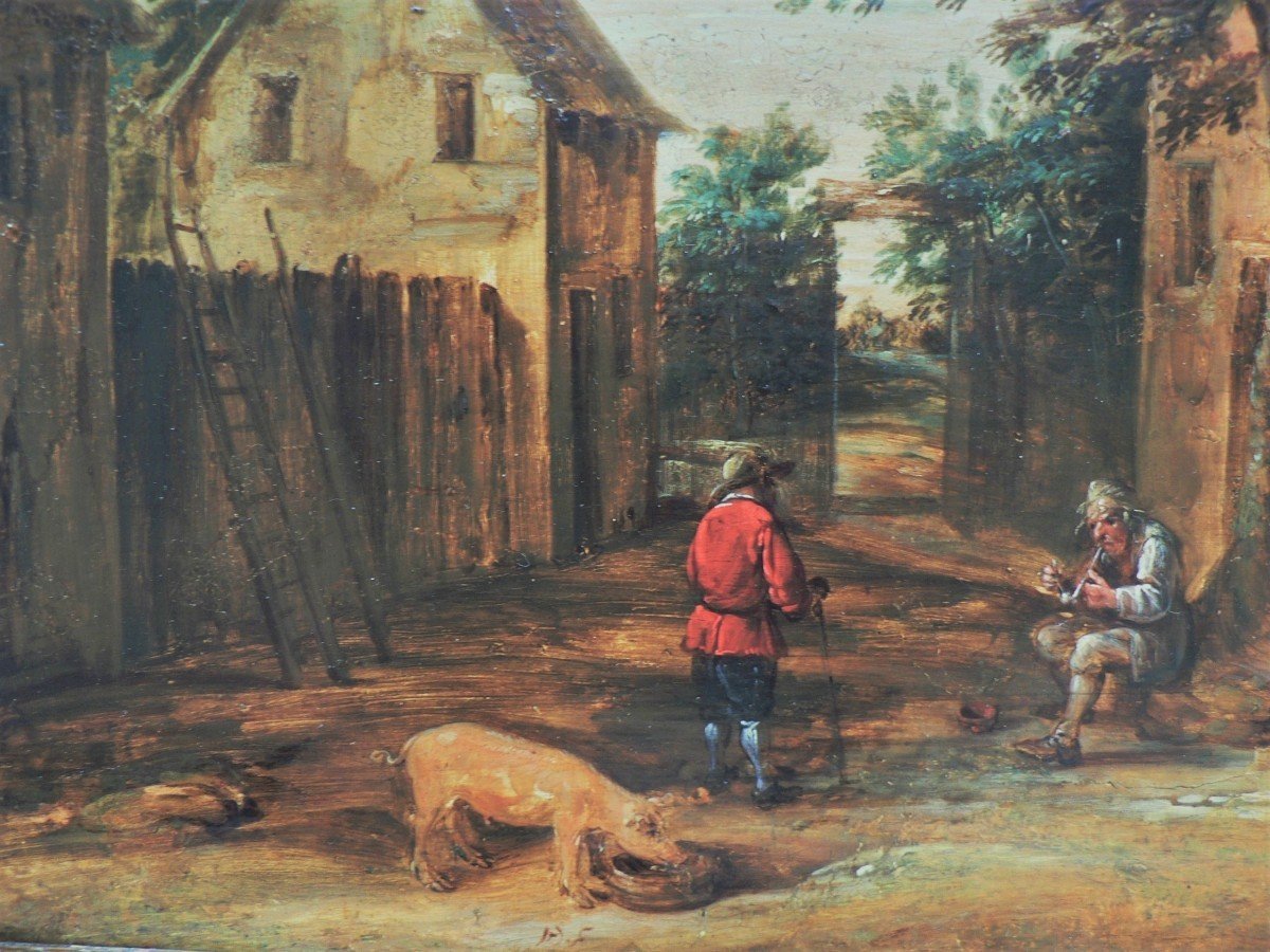 David II Teniers (1610-1690) (attributed To) - Village Scene With A Pig-photo-3