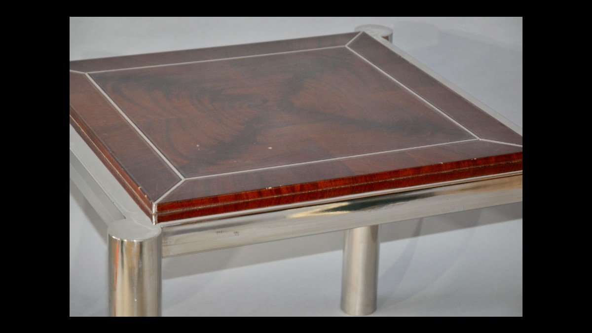 Italian Game Table In Cloisonne Marquetry And Chrome Base 70s-photo-4