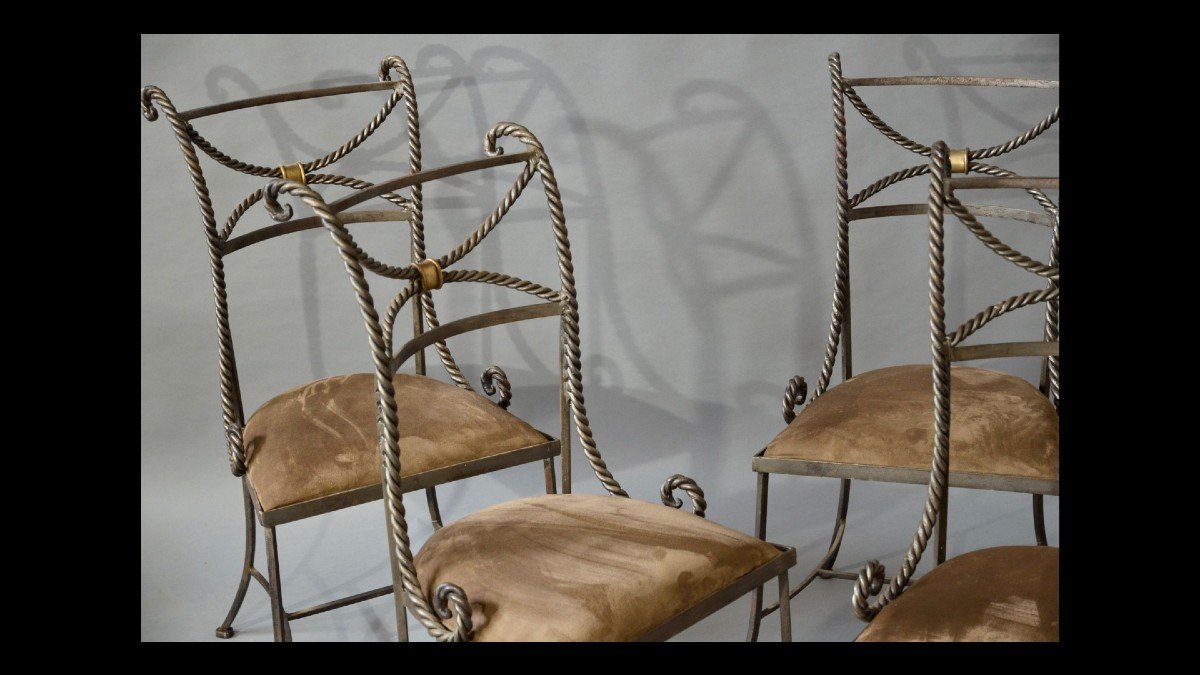 Series Of 4 Stylized Italian Wrought Iron Chairs 70s-photo-3