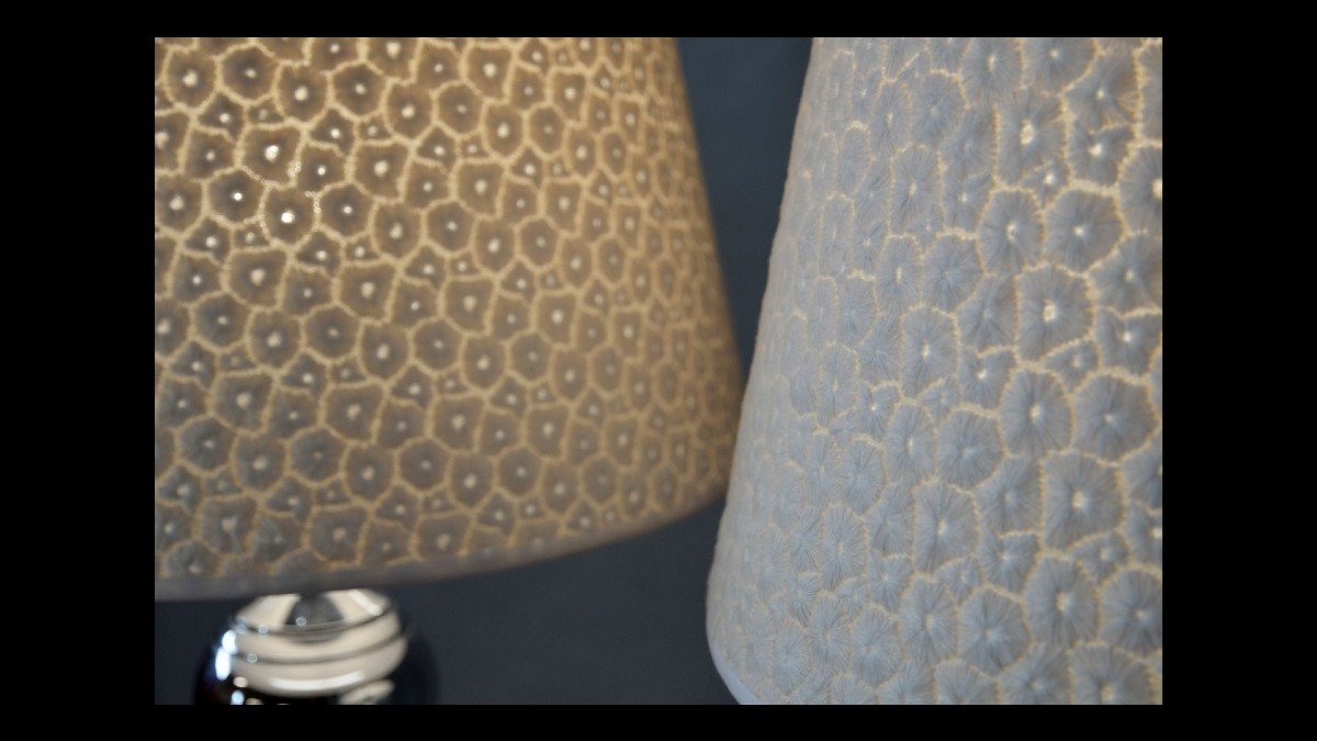 Pair Of Large Lamps In Chromed Metal And "augmented" Fabric-photo-2