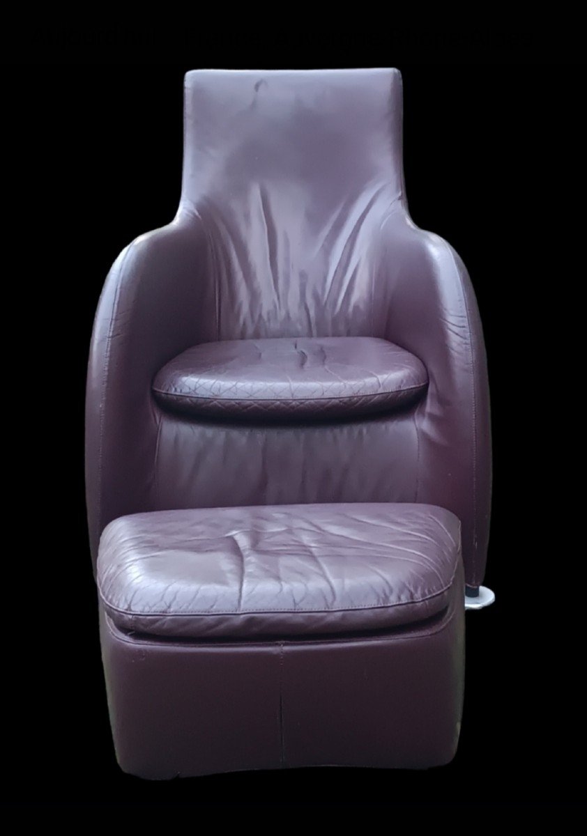 Fauteuil Et Ottomane Cuir " Loge" De Gérard Van Der Berg Pour Montis-photo-2