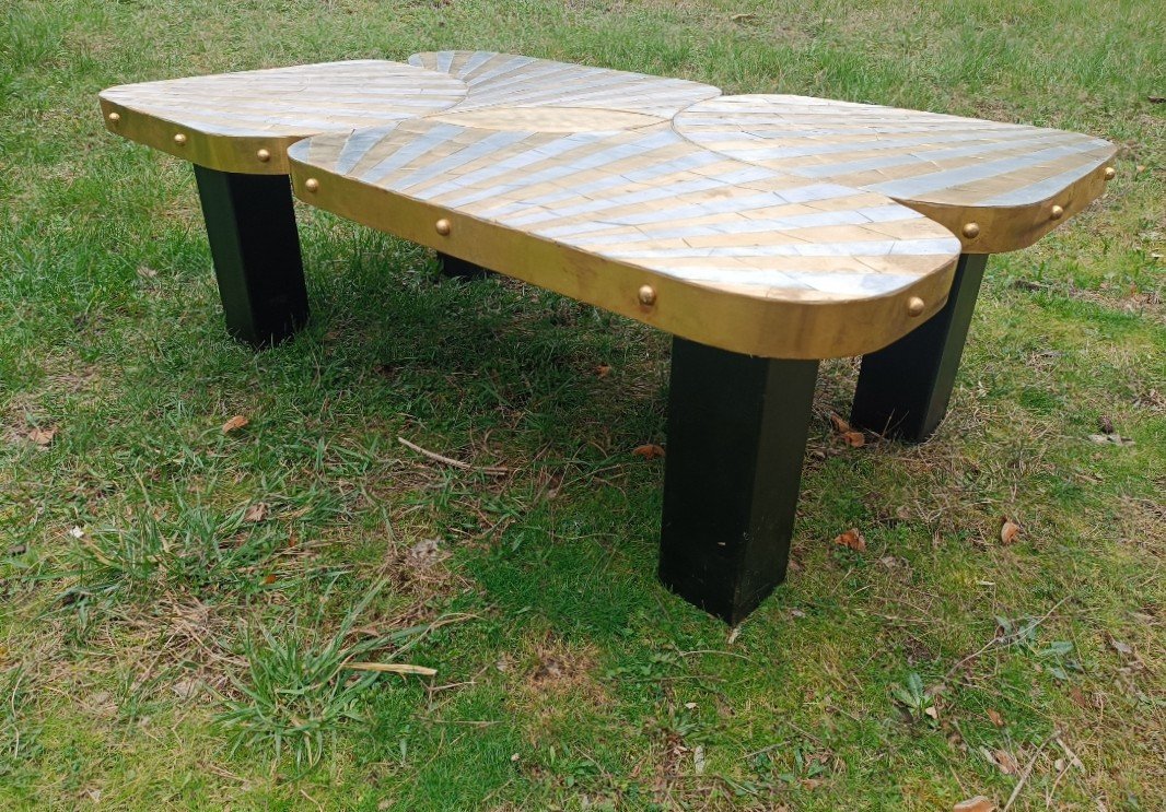 Coffee Table Metal Marquetry By Marko Late 20th -photo-4