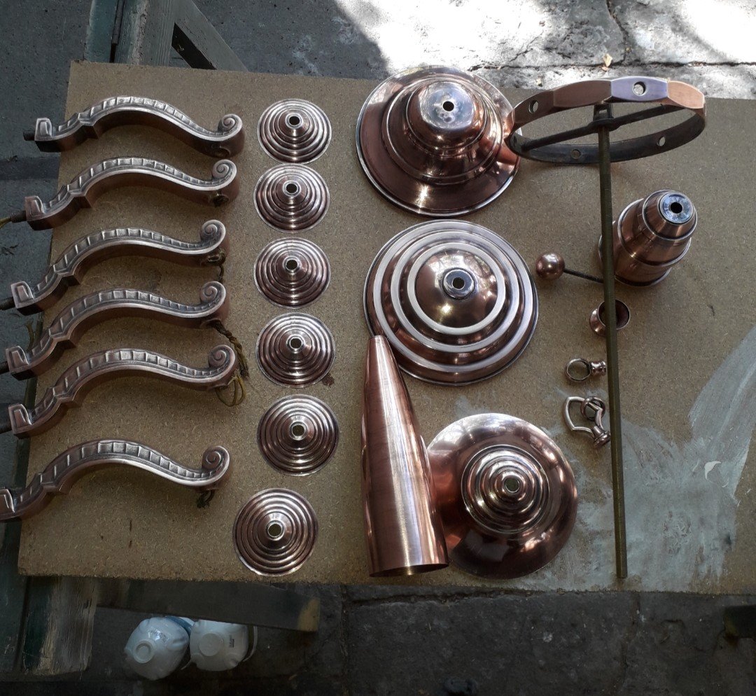 Art Deco Bronze Chandelier With Copper Patina -photo-1