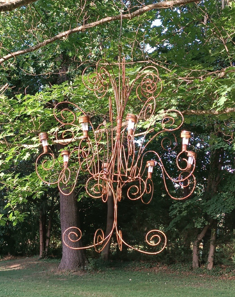 Solar Garden Chandelier In Iron Scrolls-photo-2