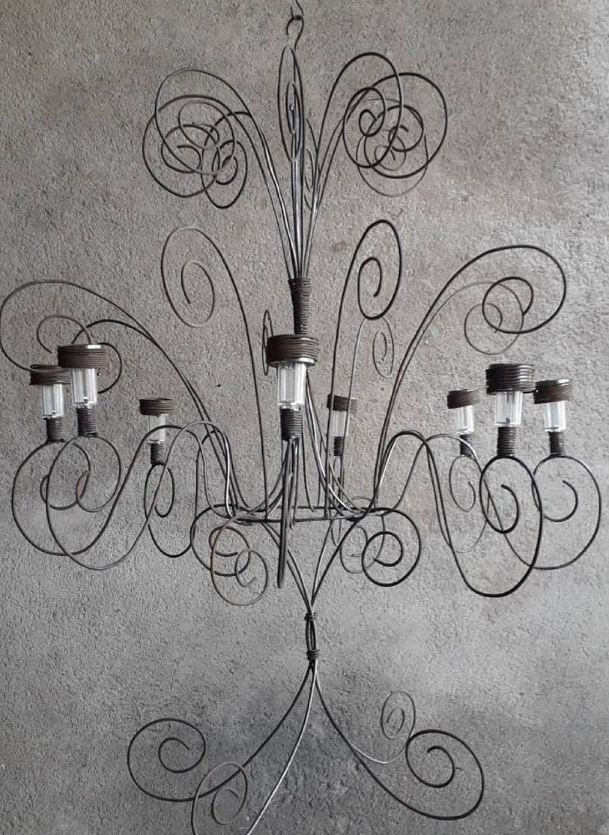 Solar Garden Chandelier In Iron Scrolls