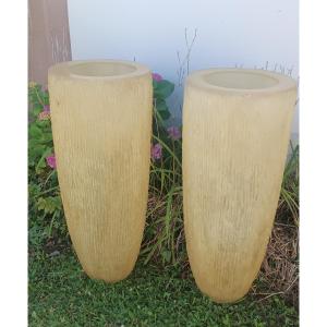 Very Tall Resin Pots With Cracked Patterns 