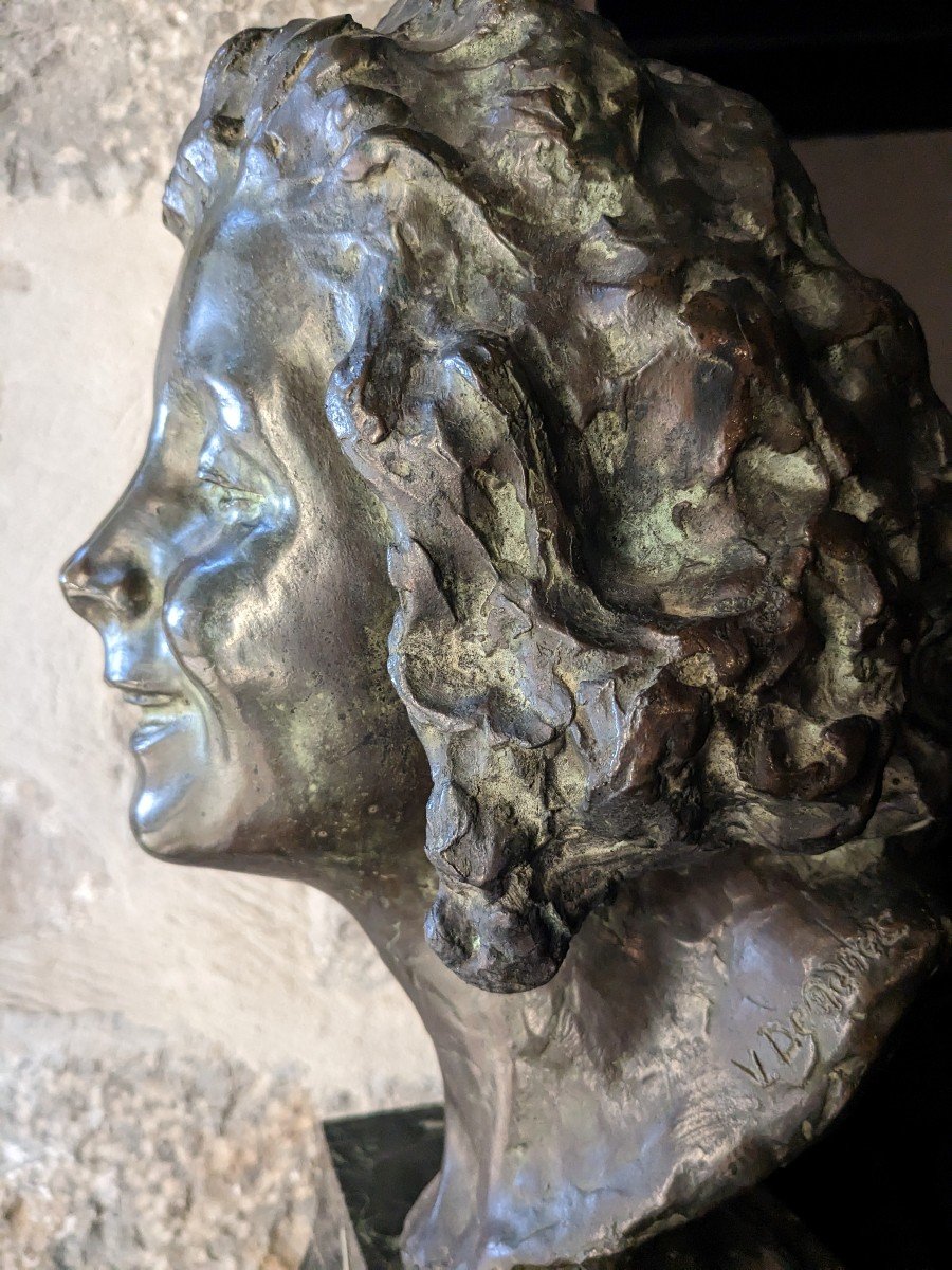 Victor Demanet,(1895-1964) Portrait De Jeune Femme , Bronze ,édition Ancienne, socle marbre ver-photo-3