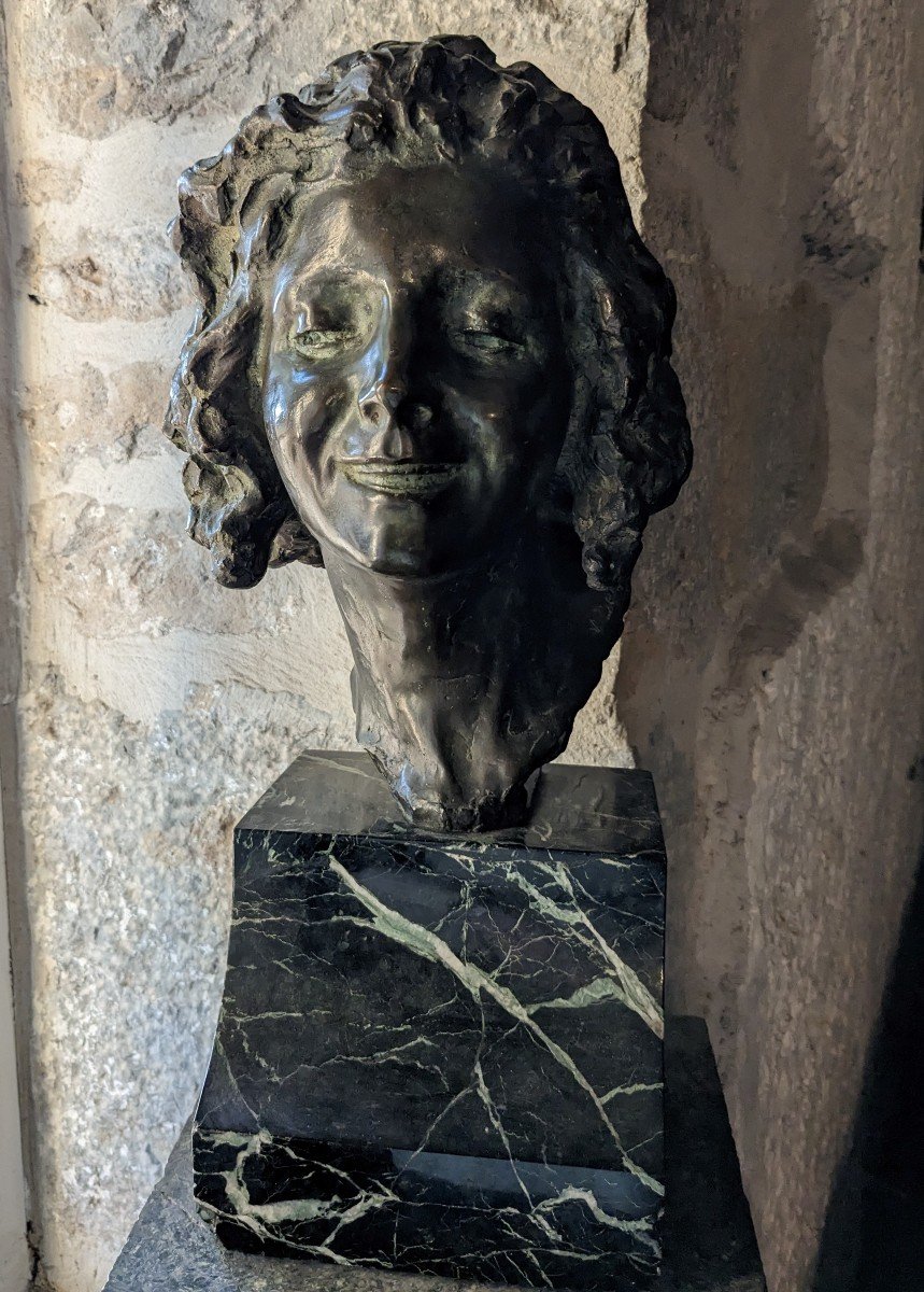 Victor Demanet,(1895-1964) Portrait De Jeune Femme , Bronze ,édition Ancienne, socle marbre ver