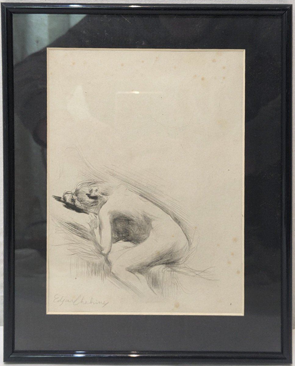 Edgard Chahine 1874 - 1947 Reclining Nude Etching-photo-1