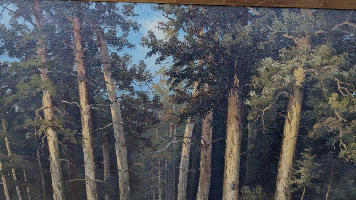 d'Après Ivan Chichkine Dans La Foret Paysage Russe , Huile Sur Toile Signée En Cyrillique-photo-4