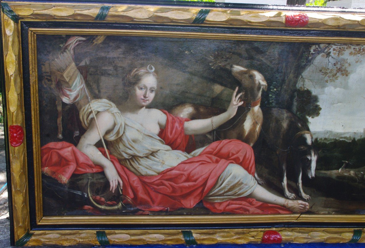 Large 17th Century Painting, The Rest Of Diana, 226cm By 91cm Period Frame -photo-2