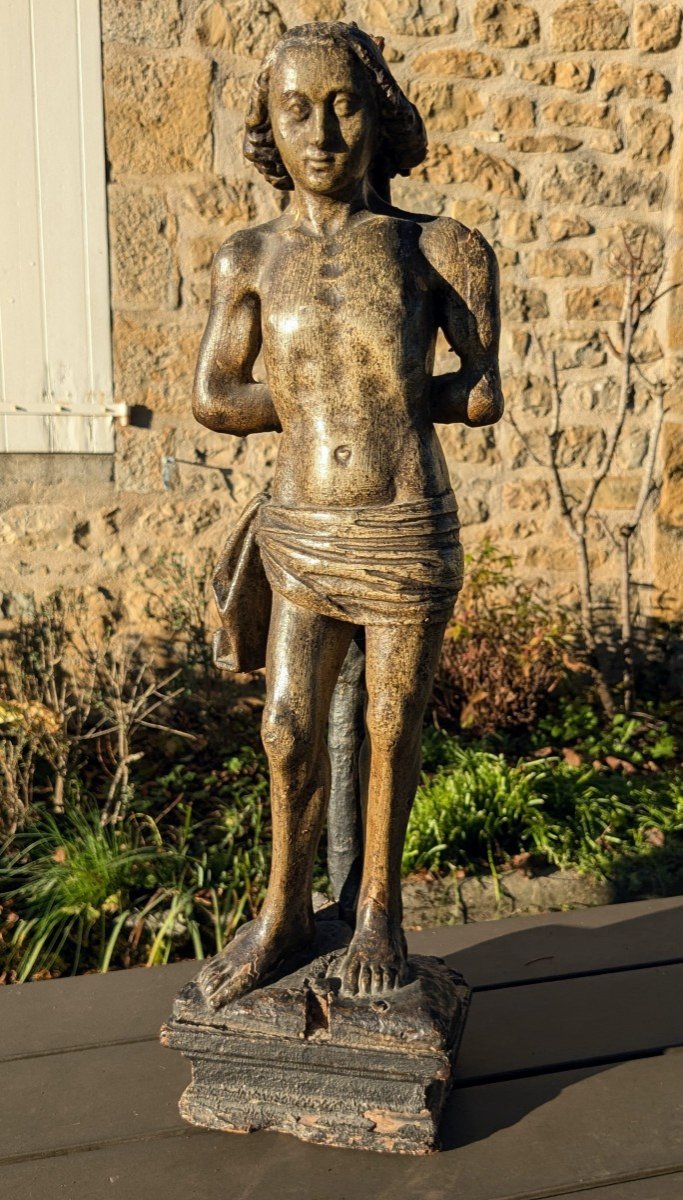 Saint Sebastian, 18th Century Polychrome Wooden Sculpture