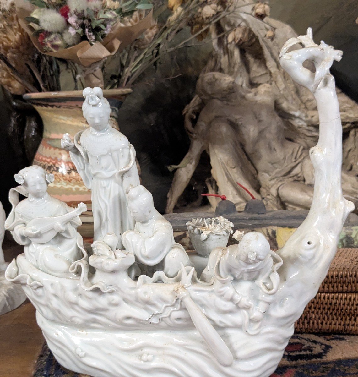 Porcelaine Barque  Blanc  De Chine  immortelles-photo-2