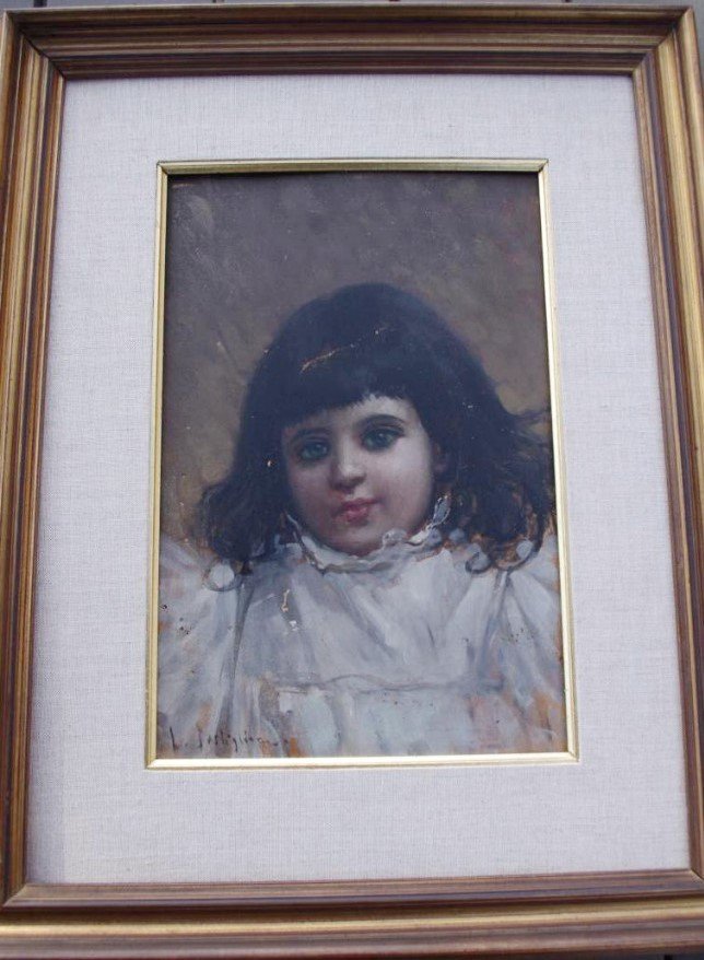 Luca Postiglione, 1876 1936, Italian Portrait Of Little Girl, To Restore-photo-3