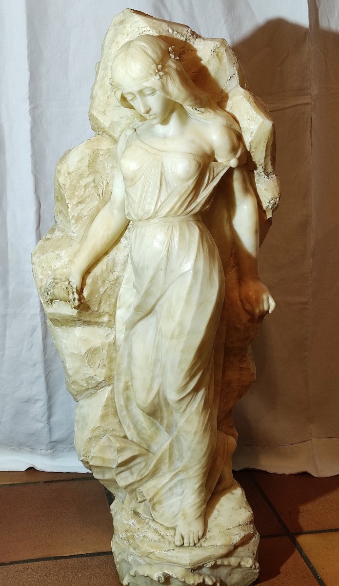 Large White Marble Sculpture, Allegory Of Spring, Late 19th-photo-4