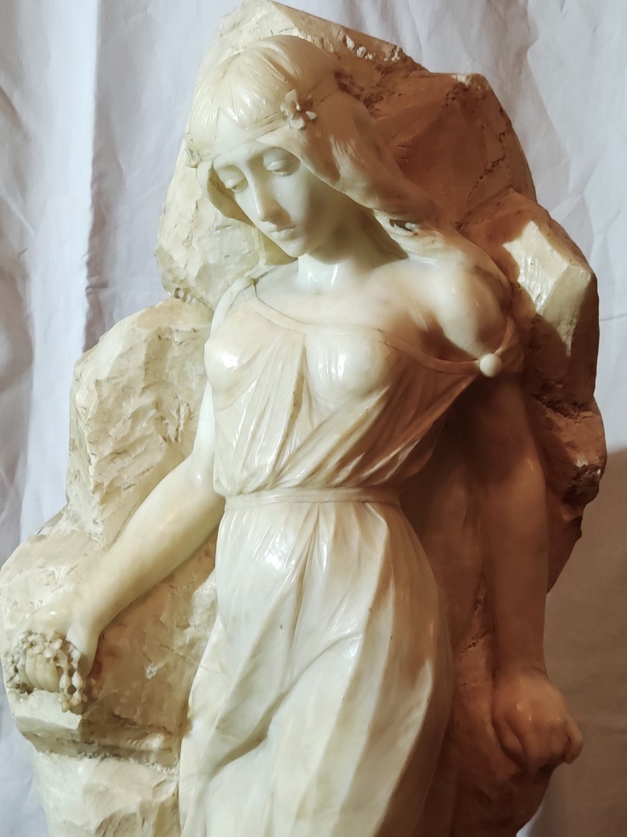 Large White Marble Sculpture, Allegory Of Spring, Late 19th-photo-1