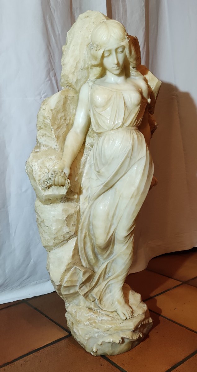 Large White Marble Sculpture, Allegory Of Spring, Late 19th-photo-7