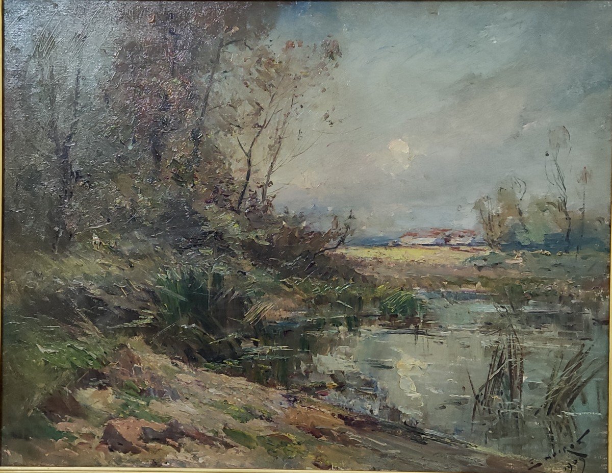 Emile Noirot (1853-1924) Landscape Near Roanne Dated On The Reverse 1909-photo-3