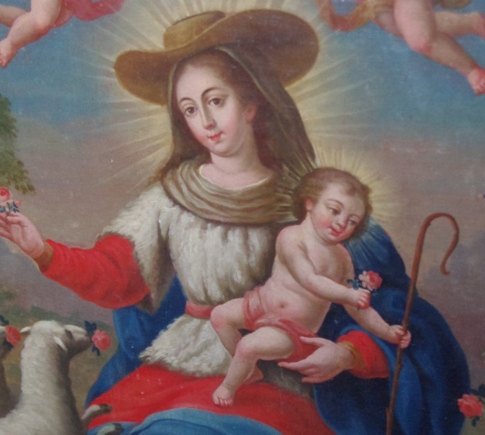 Virgin With Lambs, Provençal School From The Very Beginning Of The 19th, Oil On Canvas-photo-3