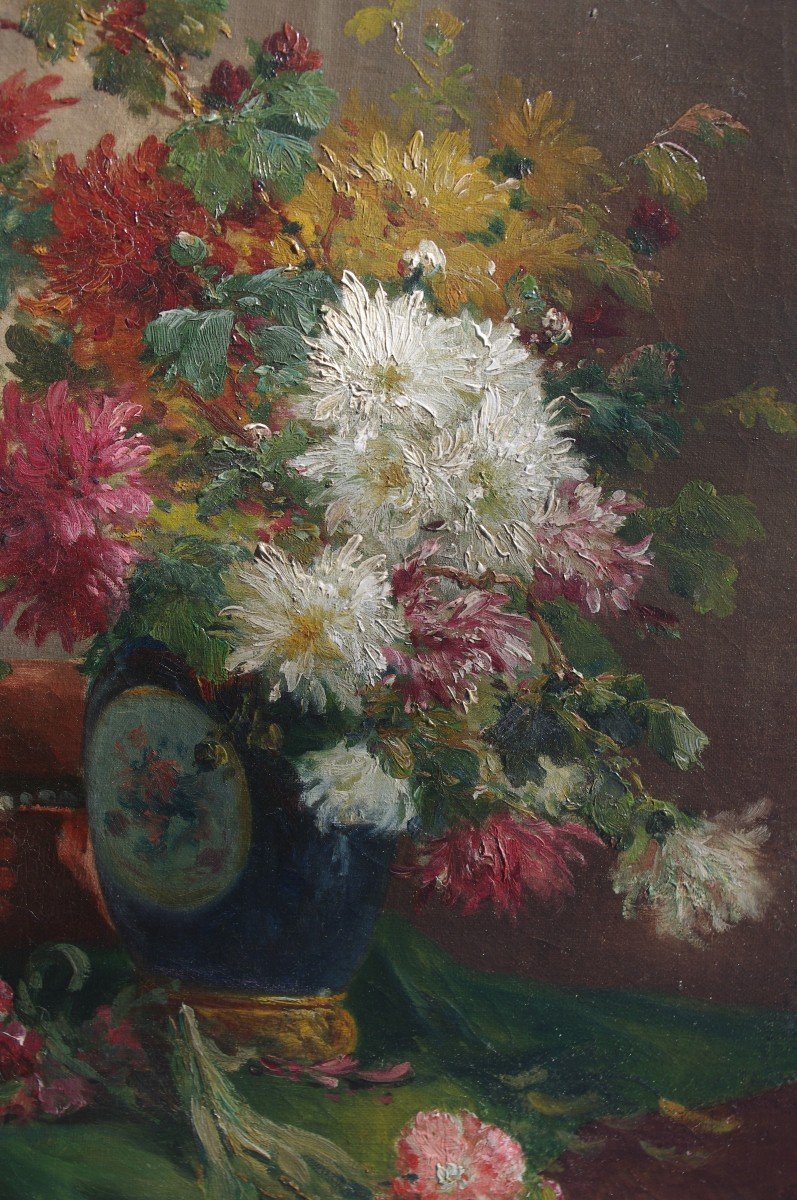 Beautiful Bouquet Of Flowers, Late 19th, Signed, Oil On Canvas-photo-3