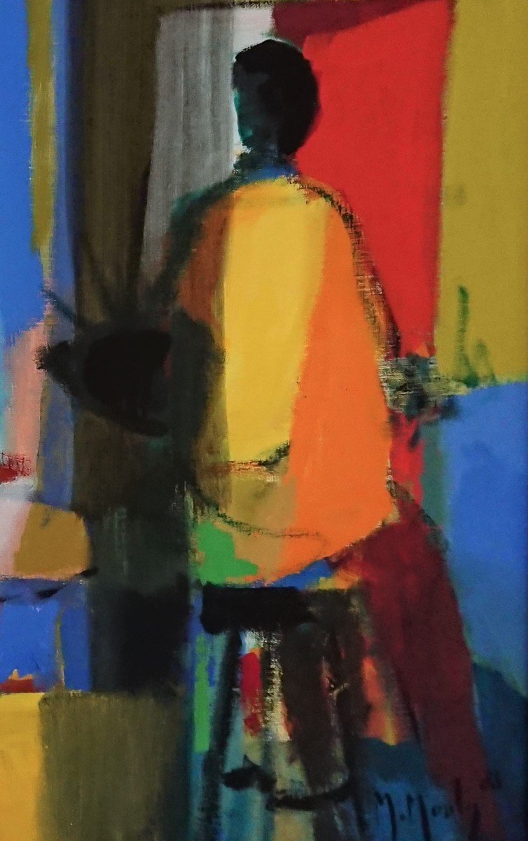 Marcel Mouly,(1918 2008)  Le Peintre Et Son Modèle, Huile Sur Toile-photo-4