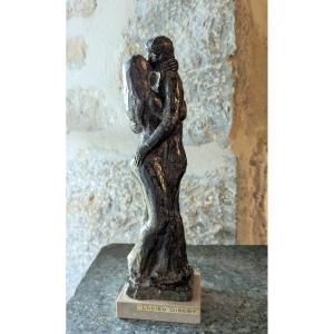 Lucien Gibert (1904-1988) Amorous Couple, The Kiss, Signed Bronze, Foundry Stamp