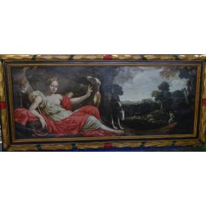 Large 17th Century Painting, The Rest Of Diana, 226cm By 91cm Period Frame 