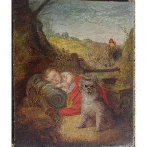 John Eaton Walker (1820 1880) The Nap Of The Child And His Dog, Oil On Canvas Signed