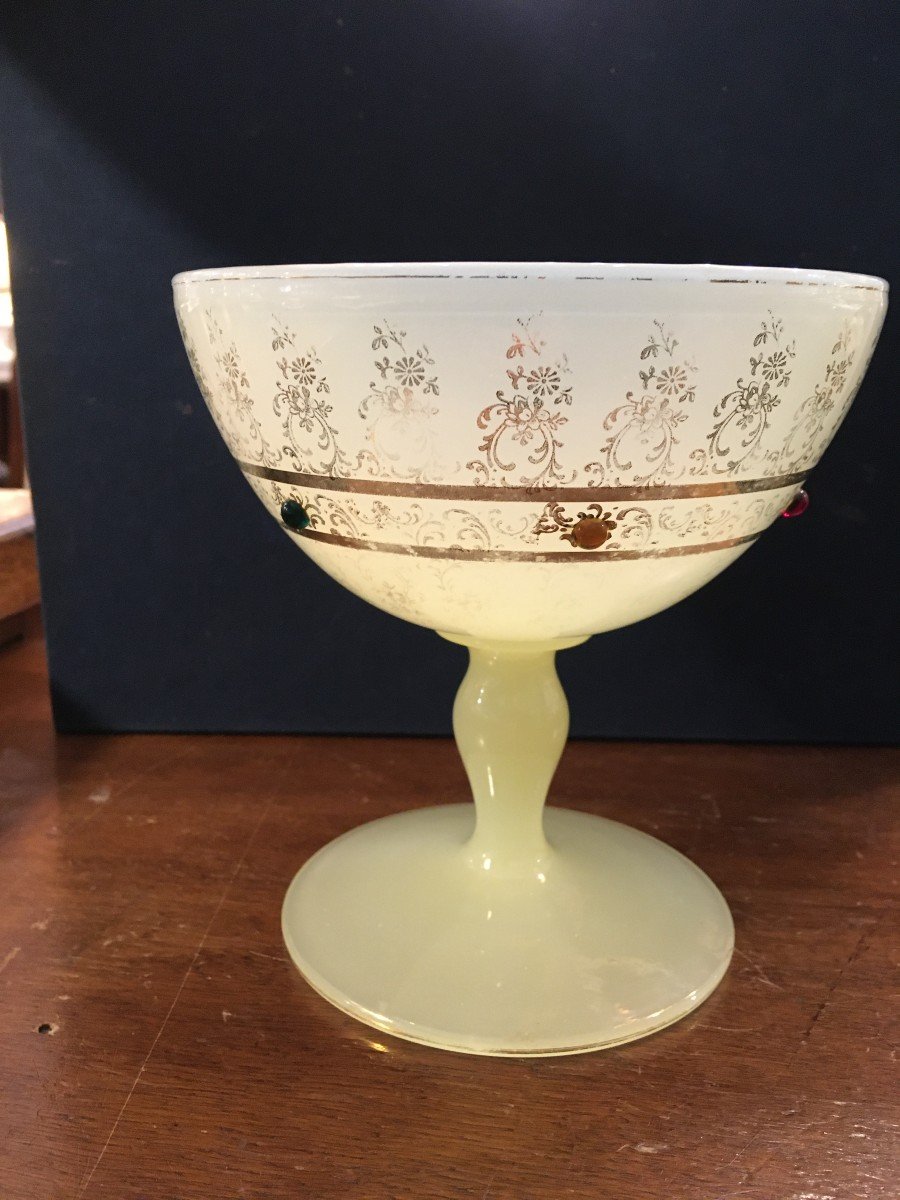 Cup On Stand In Almond Green Opaline XIX Century