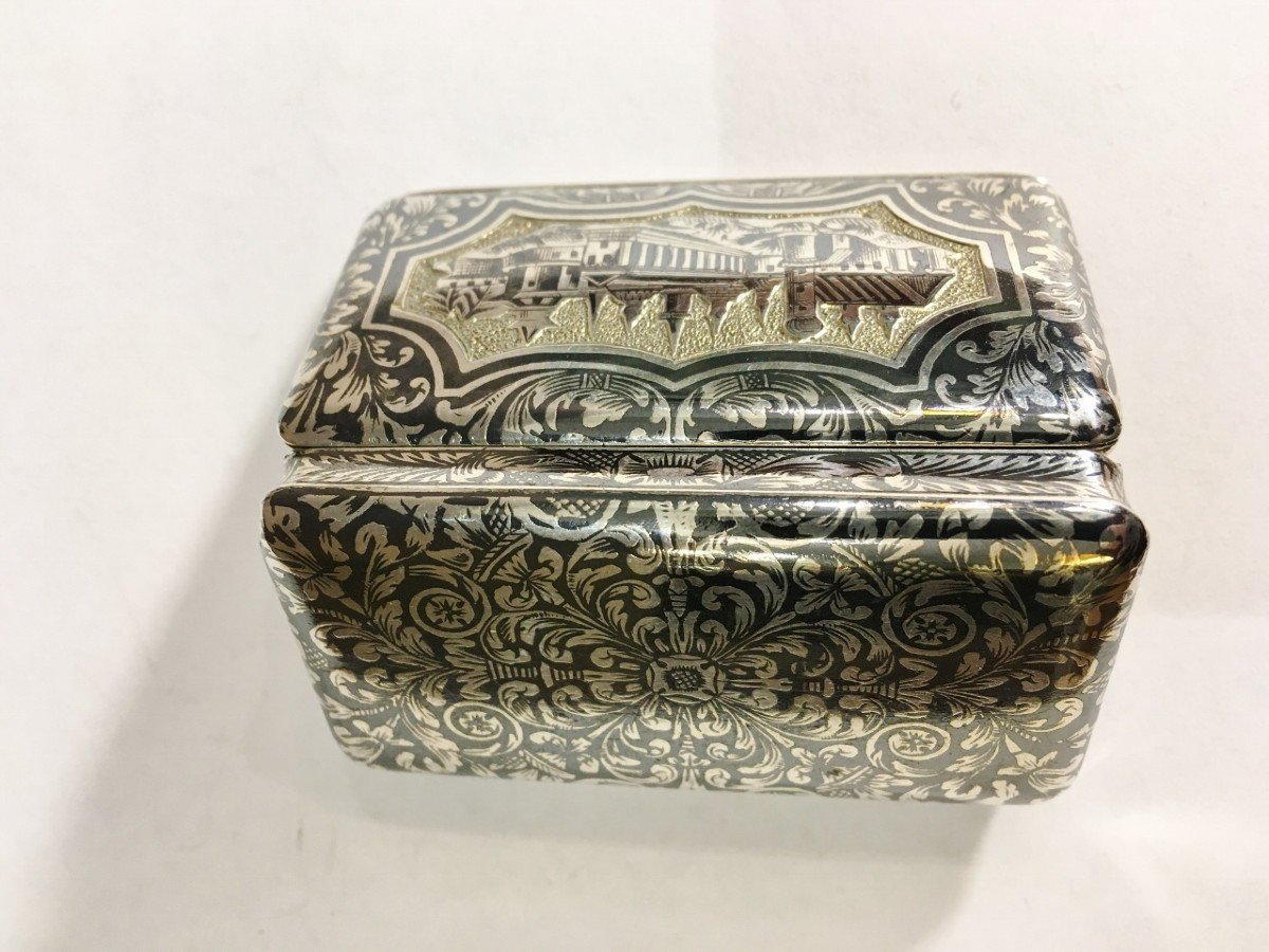 Very Beautiful Snuff Box In Niellé Silver View Of The Kremlin Early 19th Century-photo-7