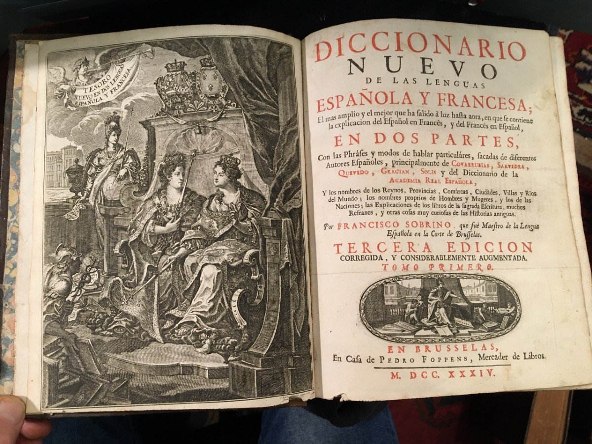 Very Rare Book Diccionario Nuevo De Las Lenguas Espagnea Y Francesa 1734-photo-2