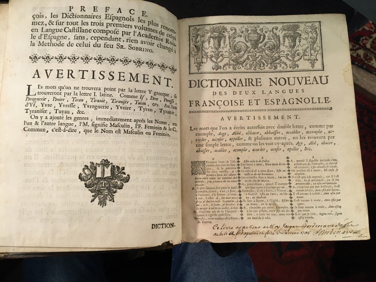 Very Rare Book Diccionario Nuevo De Las Lenguas Espagnea Y Francesa 1734-photo-1