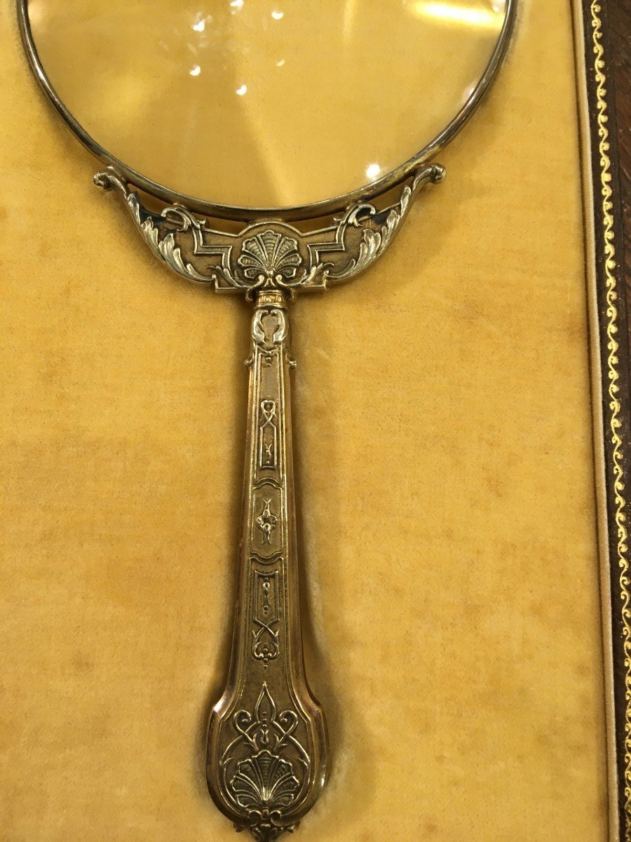 Beautiful Silver Vermeil Magnifying Glass, Regency Style, Early 20th Century-photo-3